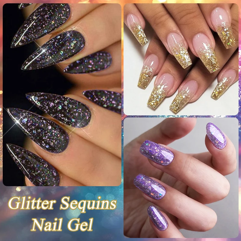 7ml Glitter Paillettes Gel Smalto per unghie Sparkle Argento Oro Rosa Nero Lucido Gel olografico Smalto Soak Off UV LED Unghie curate Art