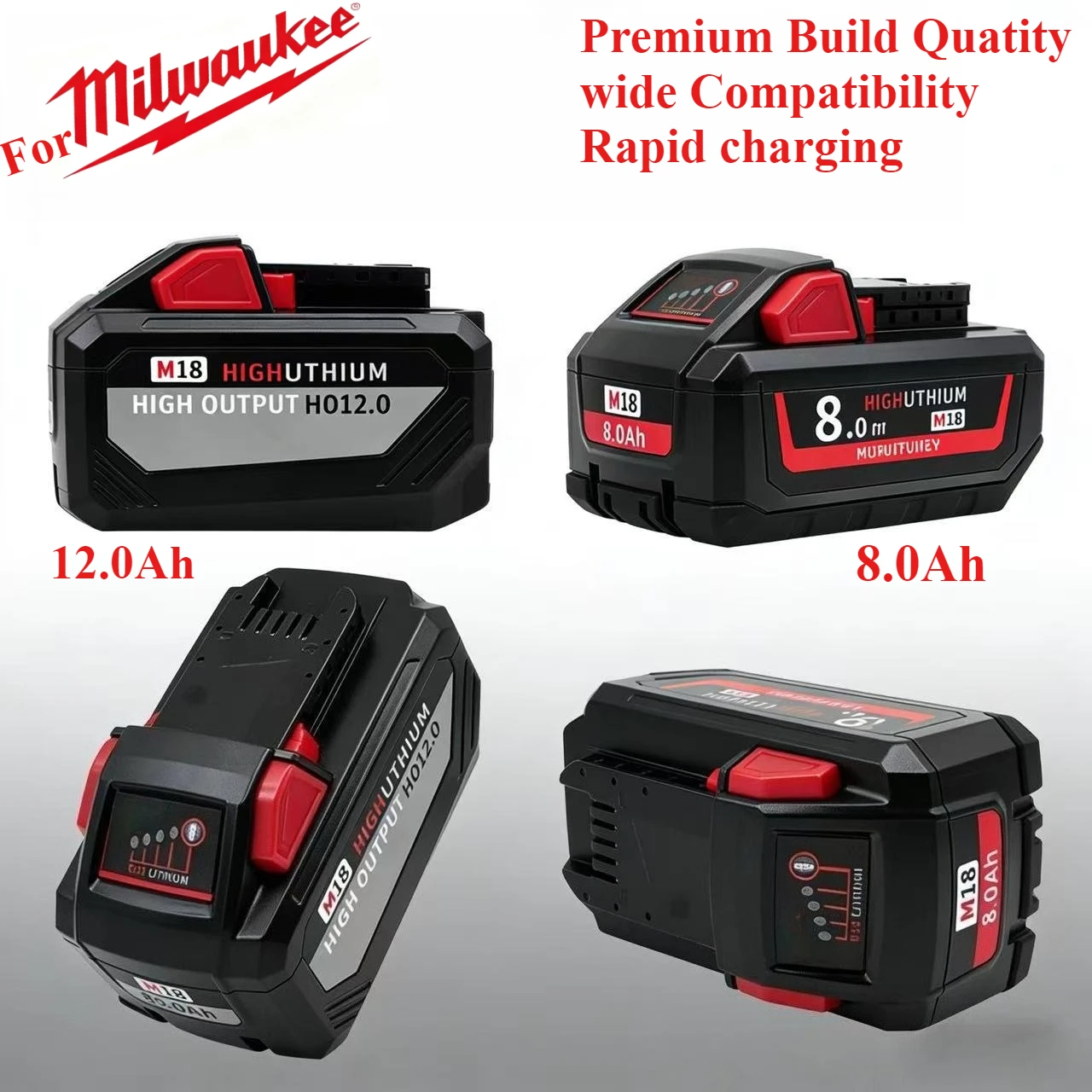 

Fit Original Milwaukee Battery , M18B5 5AH,6AH 8AH 12AH，M12-18FC Charger, Milwaukee M18 18V 4811-1850 1815 Tools Lithium Battery