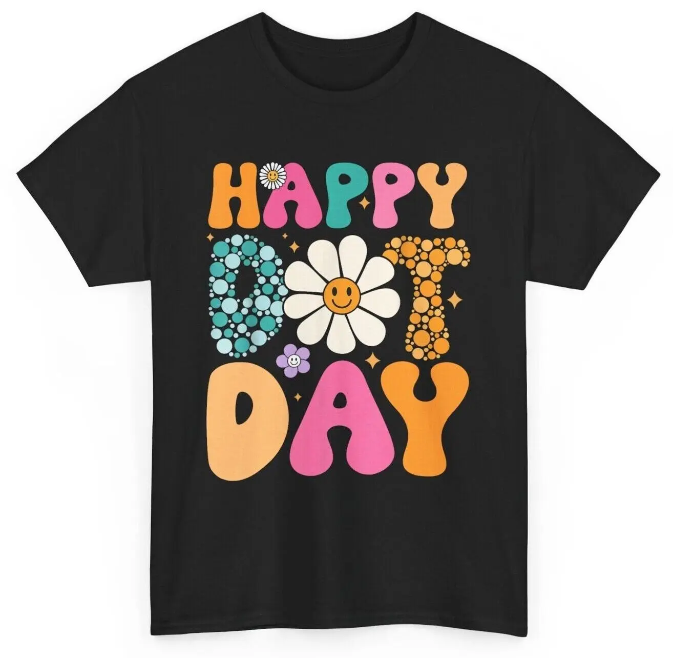 Happy Dot Day Hippie Flowers Smile Face Groovy Teacher Kids T-Shirt