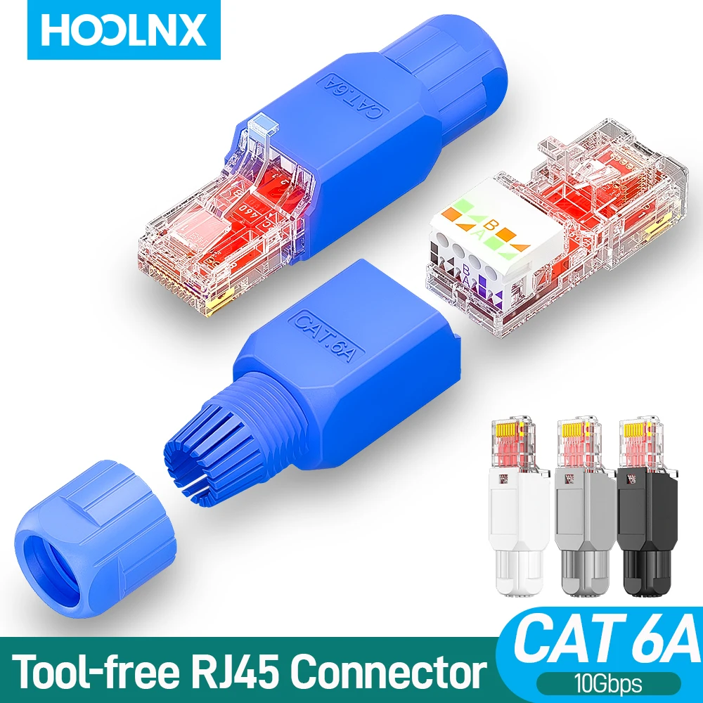 Hoolnx Tool Free RJ45 Connector, Tool Less UTP CAT6 CAT6A Field Termination Modular Plug for Solid Stranded Lan Ethernet Cable