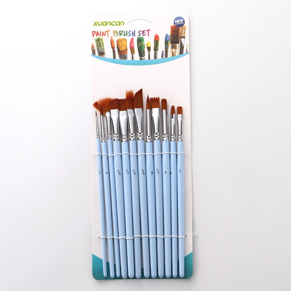 

12 Pcs Color Brush Round Flat Painting Christmas Paintbrush Blue Wooden Child Watercolor Pens
