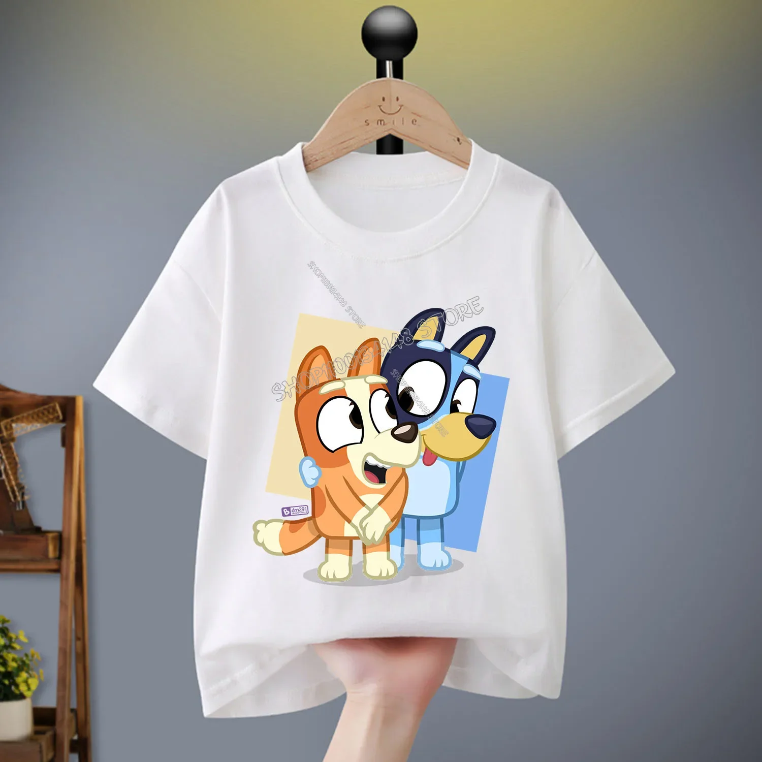 Blueyi Bingos-Camiseta con estampado de personajes de dibujos animados para niños y niñas, jersey de cuello redondo, Tops informales de verano, ropa