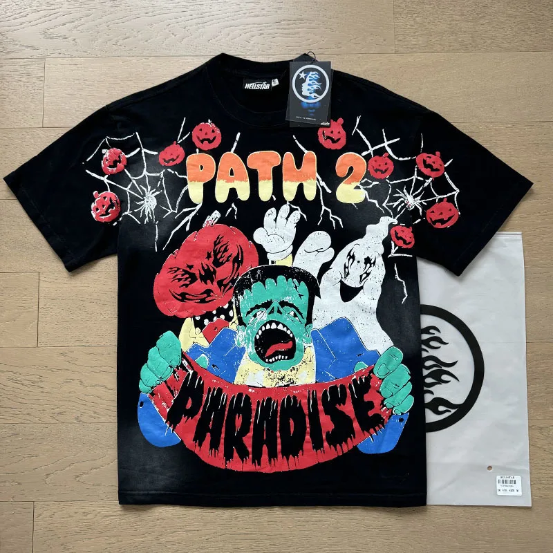 الرجعية الأمريكية العصرية العلامة التجارية loween طباعة Waed القطن ort Sve تي شيرت الشارع Sle القطن الخالص فضفاضة تناسب جولة Ne #2