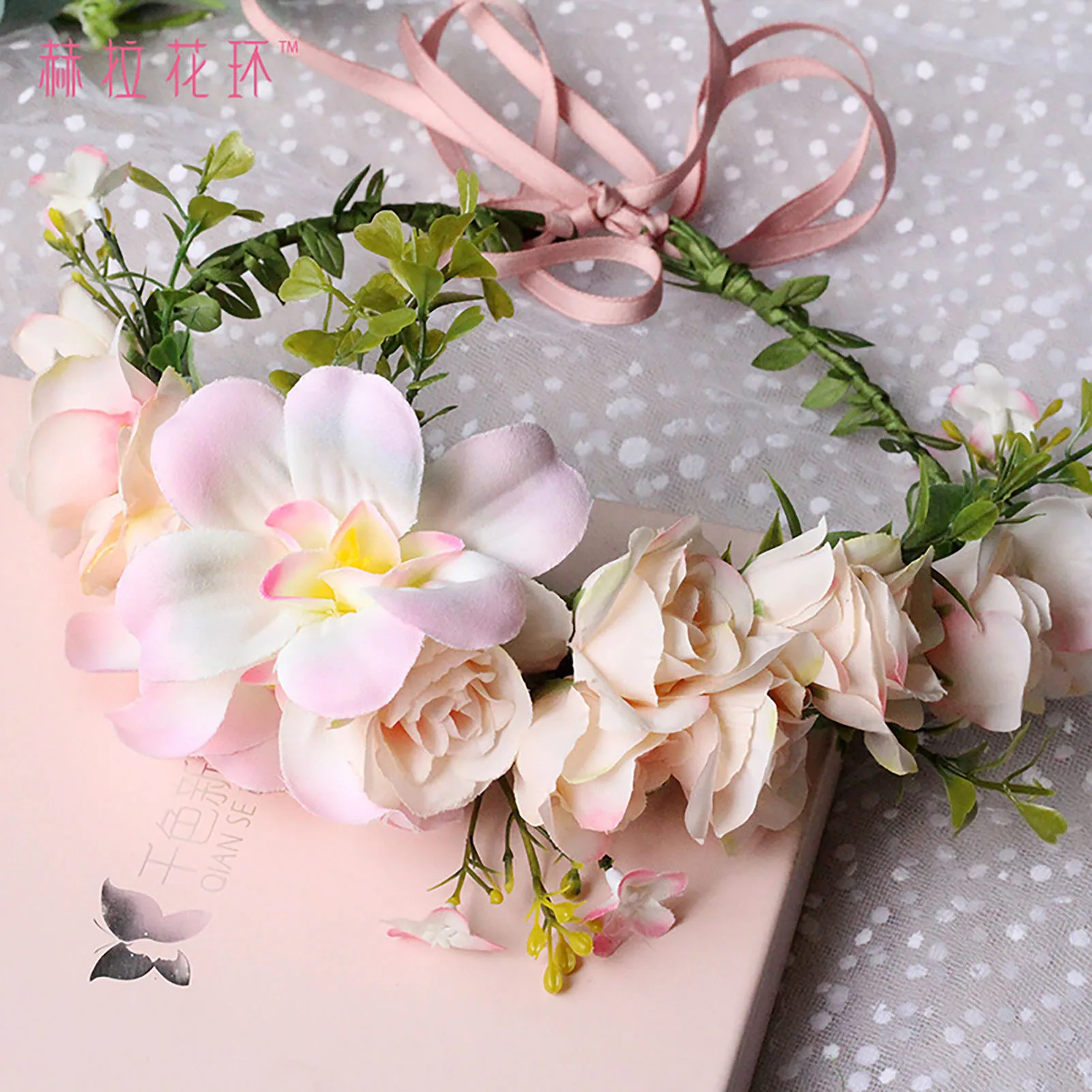 Kids Headband Cloth Floral Wreath Adjustable Lace-up Wreath Hair Accessories For Festival Wedding Party Headdres Supplies