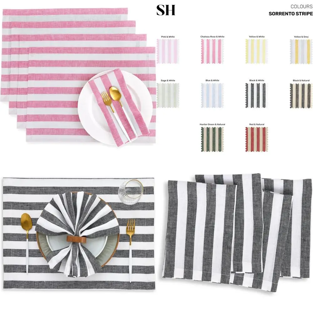 

Набор из 4 салфеток из чистого льна, стиль фермерского дома в розовую и белую полоску, 14x19 дюймов