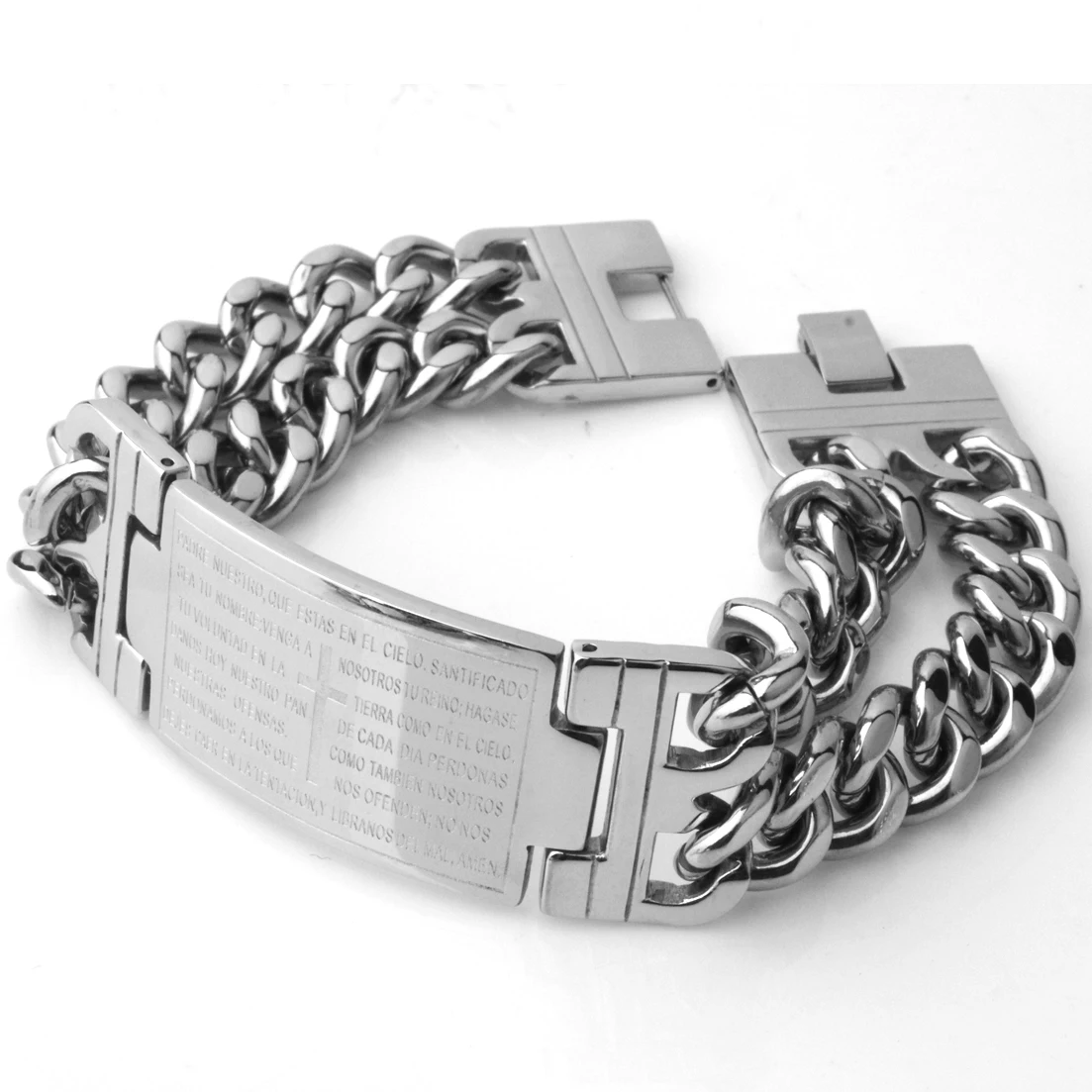 Charming Mens Bible Cross ID Bracelet 316L Stainless Steel Silver color Polishing Bracelet For Men Wholesale 8.85\