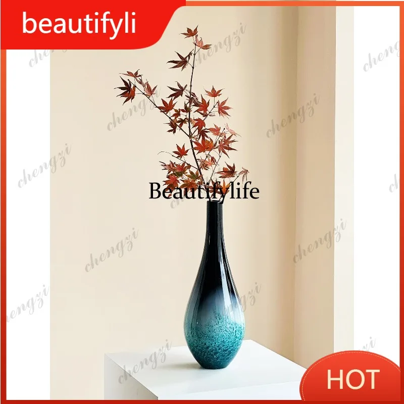 A139 Modern light luxury medium and ancient glazed glass floor-to-ceiling vase  entrance, hanging clock, advanced flower ware