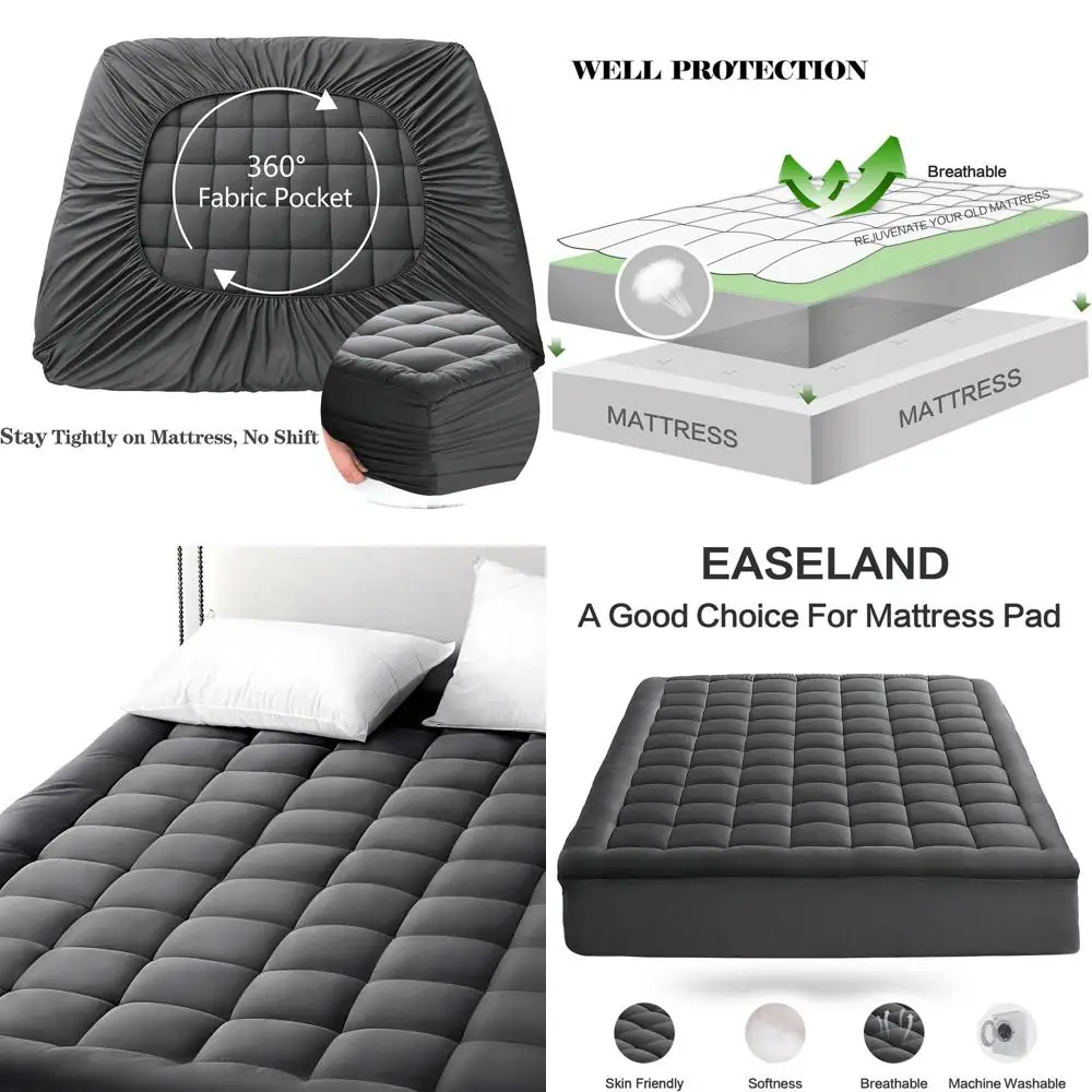 

Quilted Cooling Mattress Topper with Pillow Top, Cotton Top, 8-21 Pocket, 54x75 Dark Grey