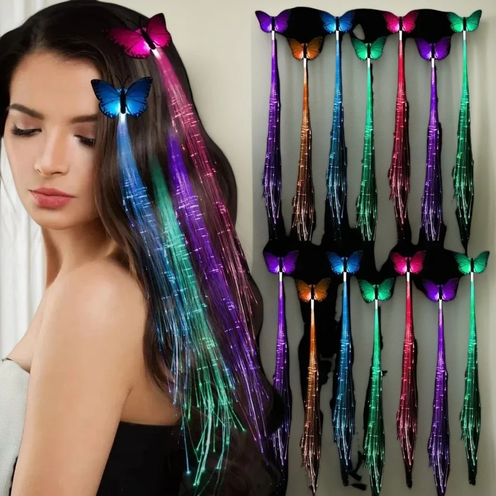 ​​50-100pcs-butterfly-led-hair-braids-glowing-clip-christmas-hair-accessories​​