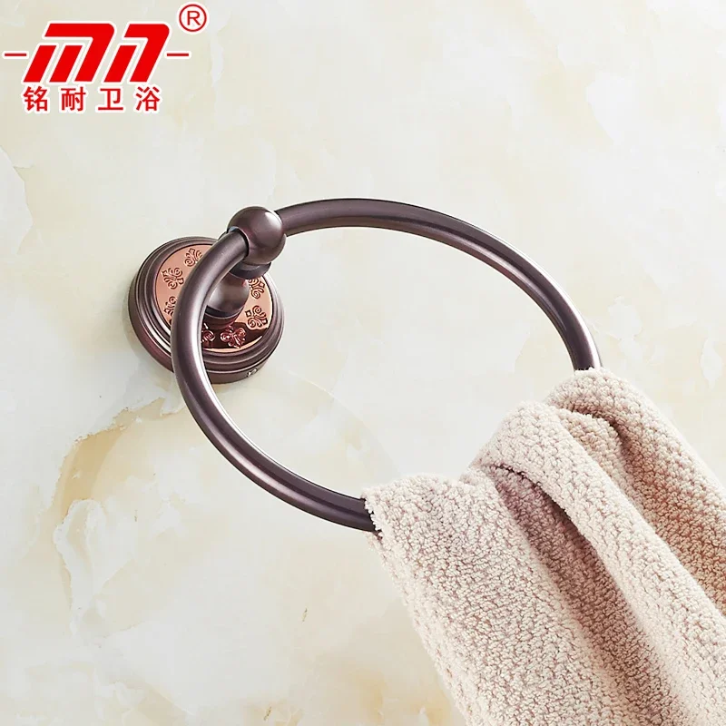 Antique European Solid Brass Towel Ring Luxury Fashion ORB Plating Wall Mounted Towel Rack Towel Holder Bathroom Accessories