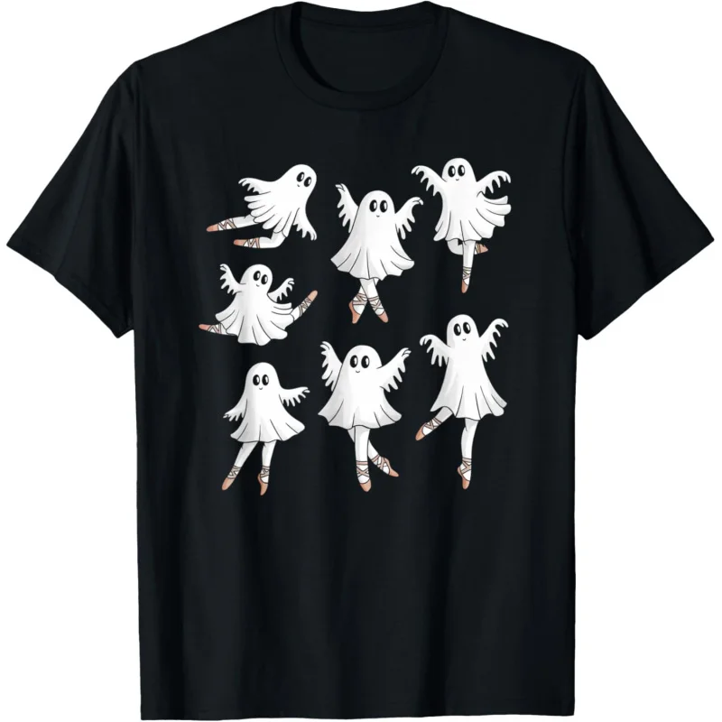 

Halloween T-shirt Dancing Ghost Ballet Teacher Horror Pattern Printed Black Loose Black