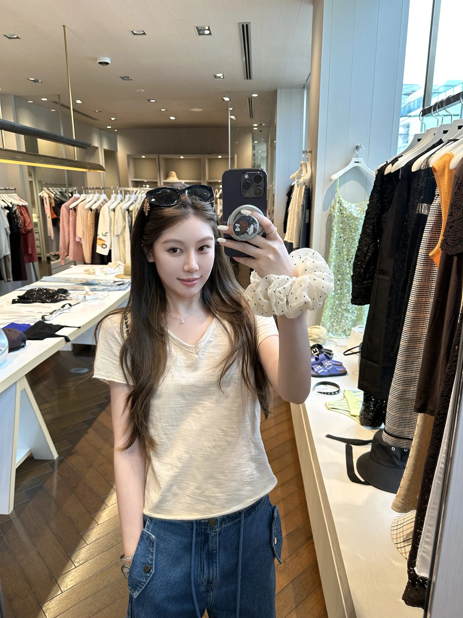 

Pure Cotton V-Ne ort Sve T-irt Women's Summer Versatile Base irt Bamboo Bud Cuff Commute Sle Straight Cut