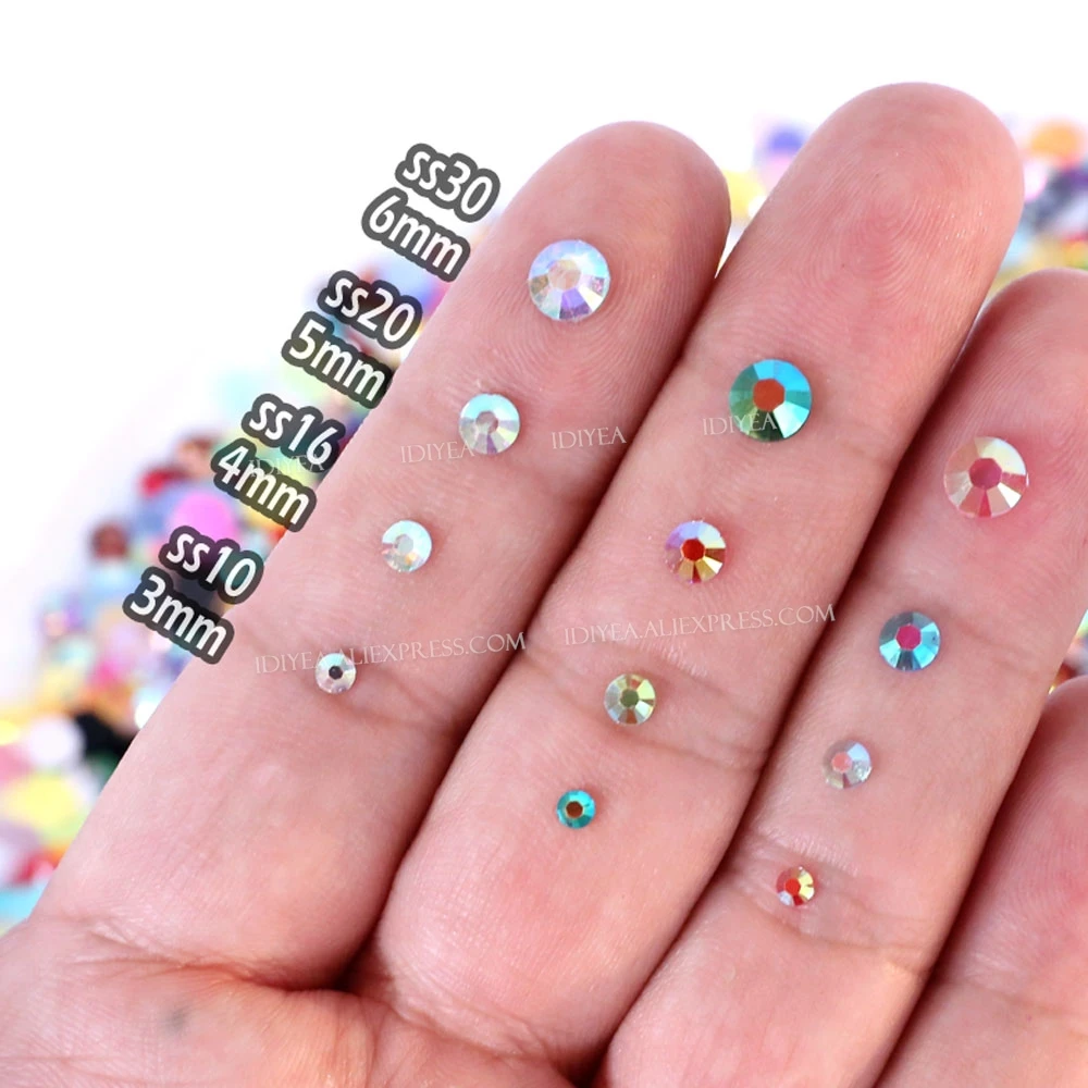 IDIYEA 35g 100g in Box Mix Colors Sizes 3-6mm Resin Rhinestones FlatBack Plastic Non Hot Fix Crystals Glitters For DIY Nail Art