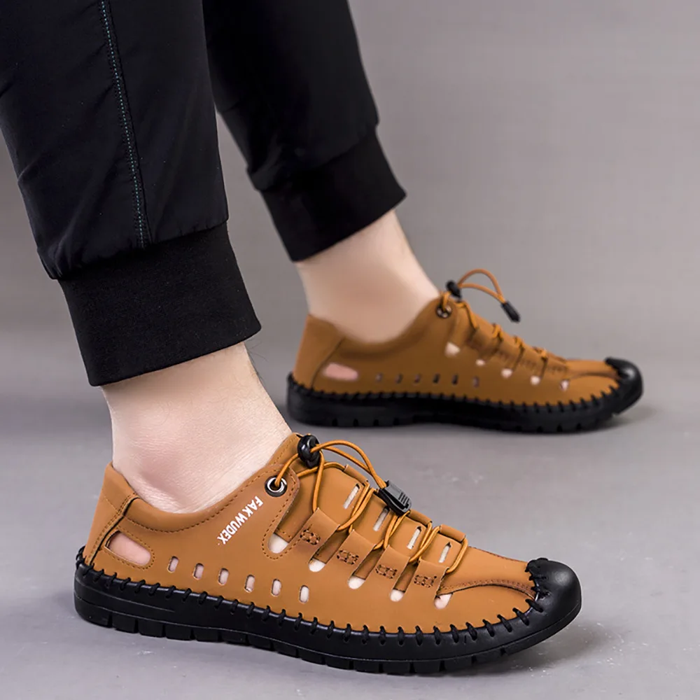 2022 New Summer Men's Sandals Leather Sandals Baotou Casual Breathable Hollow Shoes Running Step Shoes Zapatos