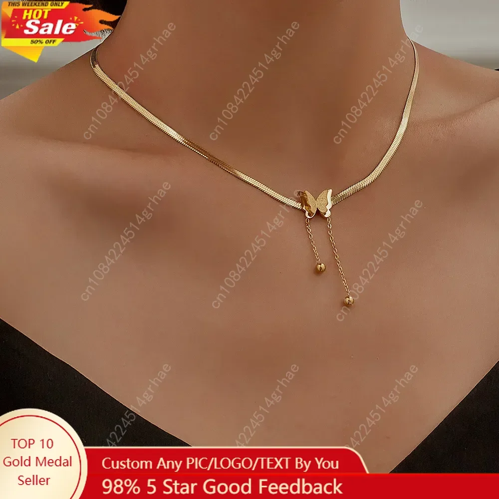 

Vintage Butterfly Necklace Women Golden Stainless Steel Blade Snake Chains Aesthetic Charms Choker Women jewelry Gift To Mujer