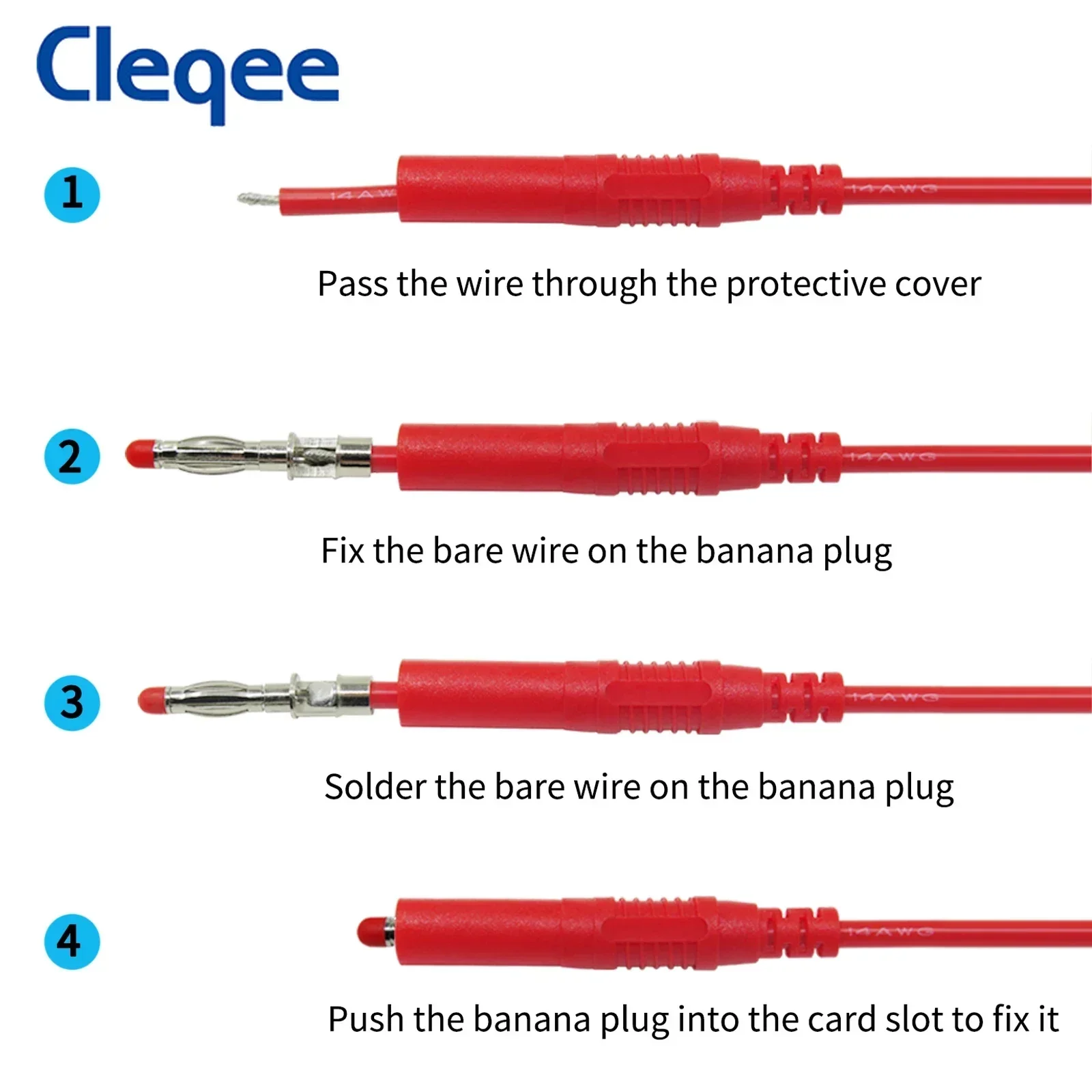 Cleqee P3013 32A  Insulated 4mm Banana Plug For Multimeter Test Leads Banana Connector Safety Welding Type Electrical DIY 1000V