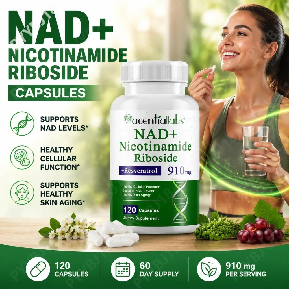 AcentiLabs NAD+ Nicotinamide Riboside Capsules with Trans-Resveratrol & Quercetin Phytosome Healthy Cellular Function 120 Count