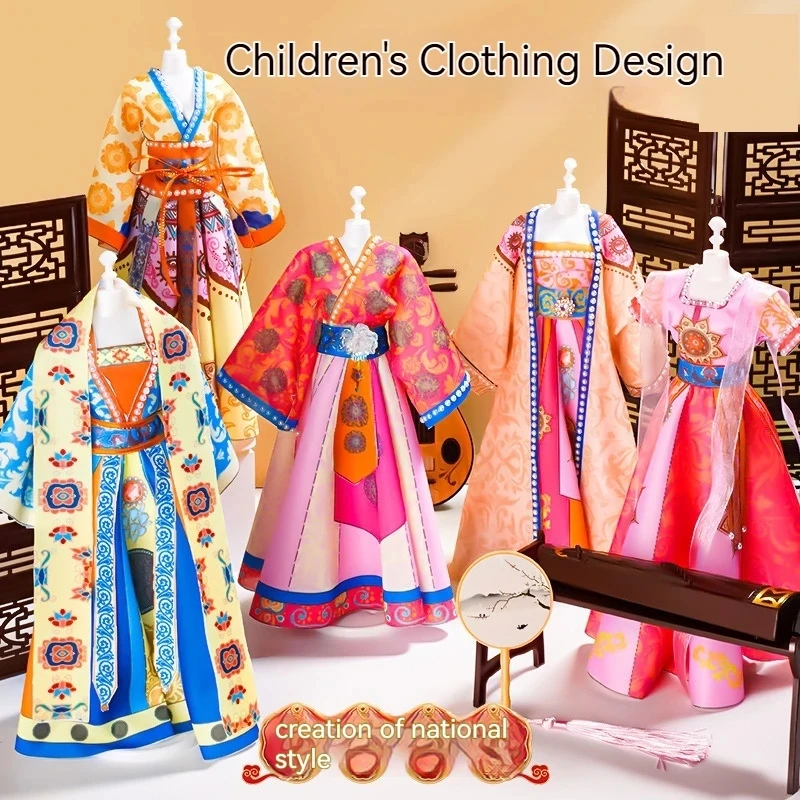 DIY Doll Clothing Accessories Chinese Traditional Hanfu Clothing Design Handmade Cutting Material Set Toys Gift for Kids Adults