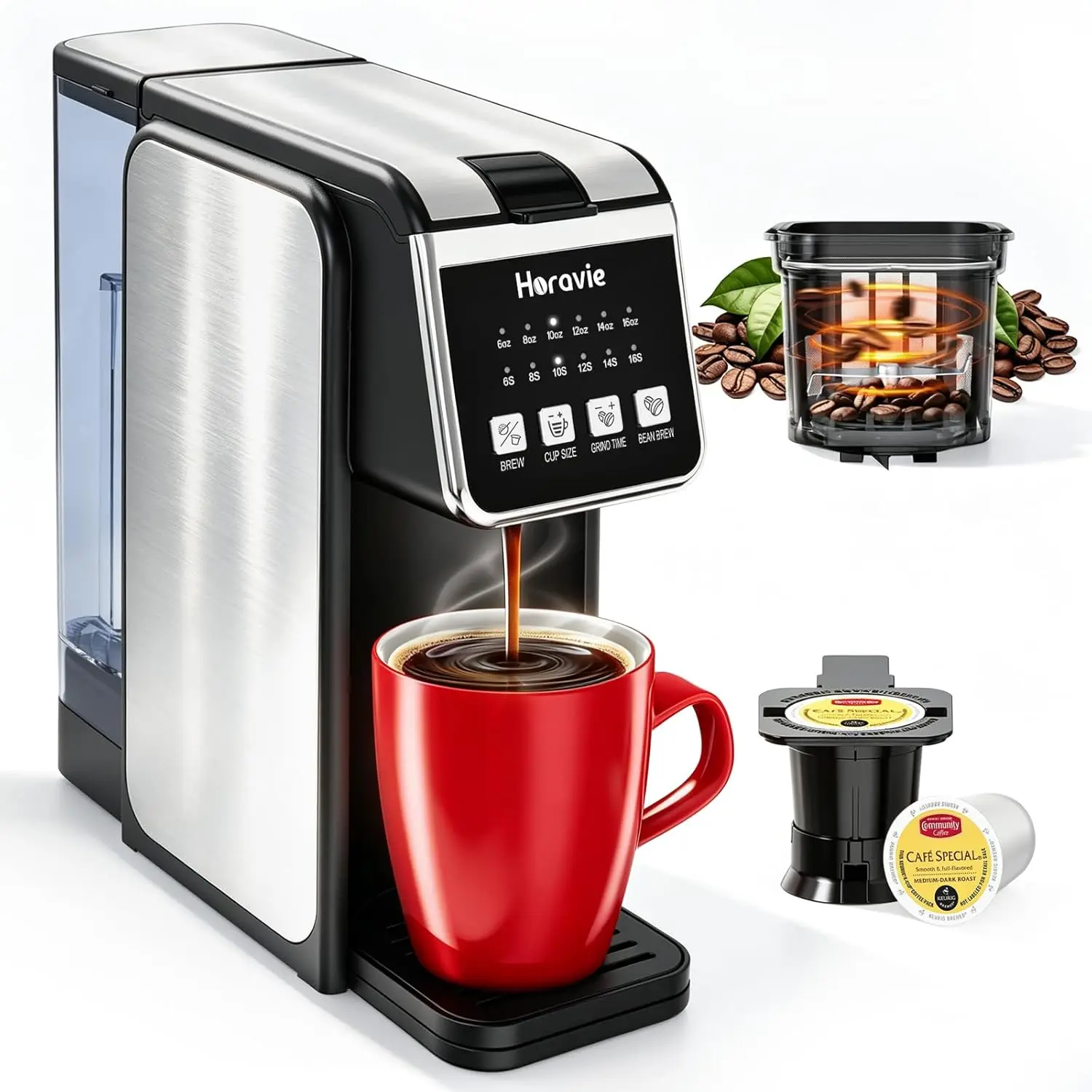 

Single Serve Coffee Maker with Built-in Grinder, Fast Brew 6-16oz, Grind & Brew, 47oz Tank, Black