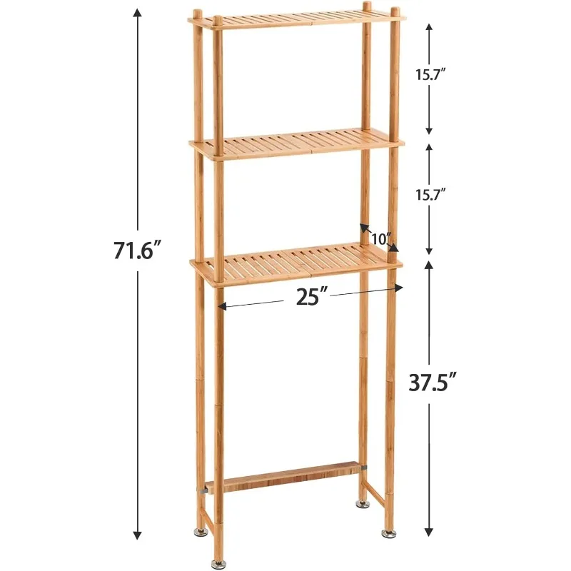 Over The Toilet Storage Shelf Bamboo, 3-Tier Over Toilet Organizer Rack, Freestanding above Toilet Shelf for Bathroom, Laundry,