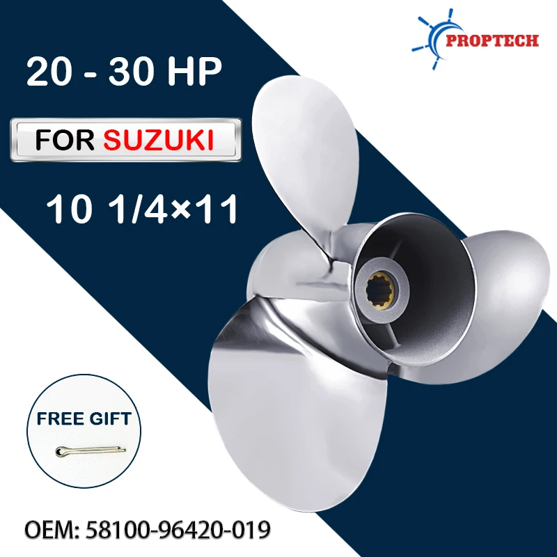 

10 1/4*11 Outboard Propeller For Suzuki 20-30hp Boat Motor 58100-96420-019 3 Blade 10 Spline Stainless Steel Screw