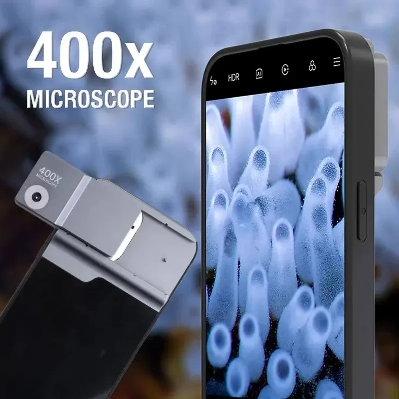400x Telefonobjektiv Iphone Mikroskopobjektiv Tragbares Smartphone Lentes für iPhone 16 15 14 Pro Max Microworld für Kinder Erwachsene
