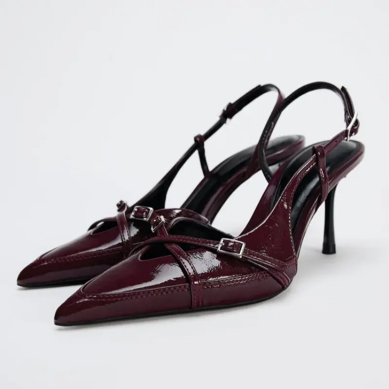 

Роскошные летние женские туфли-мюли с острым носком, на высоком каблуке, с ремешком на пятке, для вечеринок и банкетов, сексуальные, для стриптиза