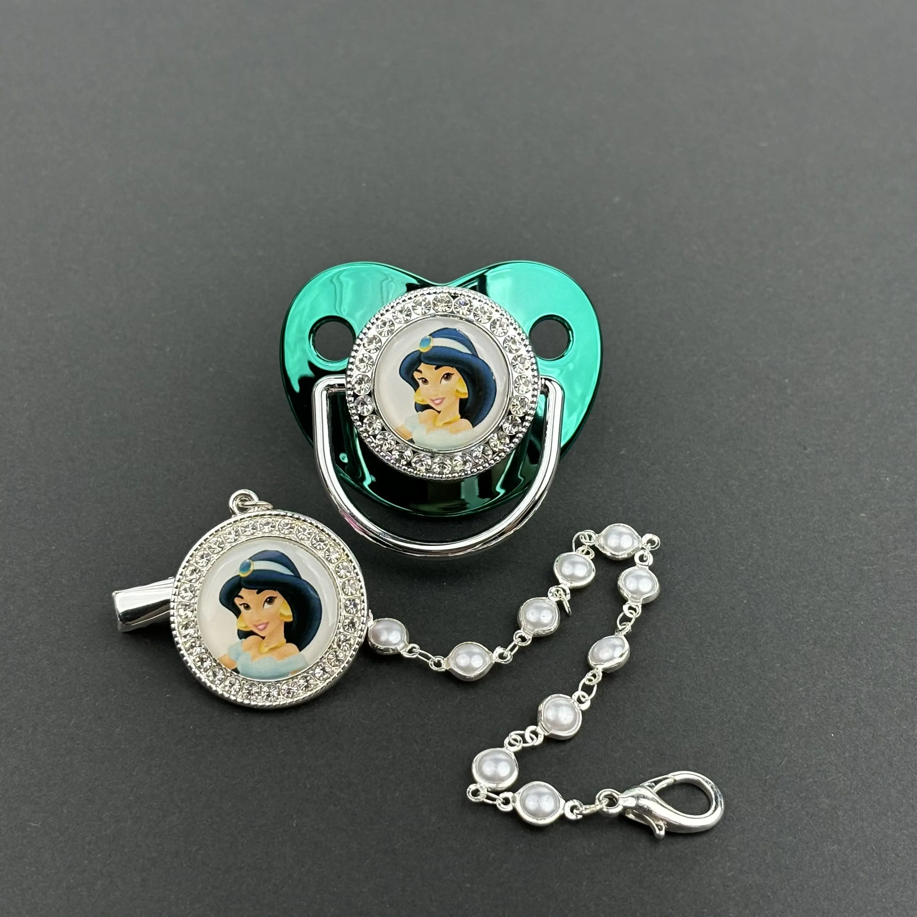 0-18 Months Orthodontic Soothing Pacifier Newborn Feeding Anime Print Chewing Pacifier with Chain Clip Kawai's mouth playing view 4
