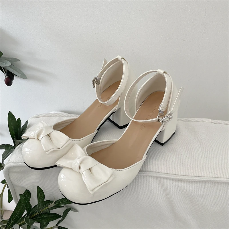 

New White High Heels Pumps White Lolita Shoes Women Mary Jane Shoes Vintage High Heel Japanese Style Black College Student Shoes