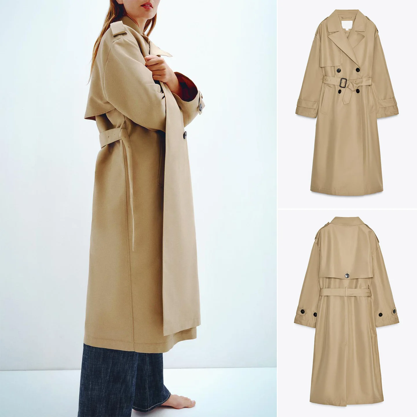 

Новое осеннее поступление, женское длинное двубортное пальто Briti Sle с разрезом в поясе, свободный крой из полиэфирного волокна