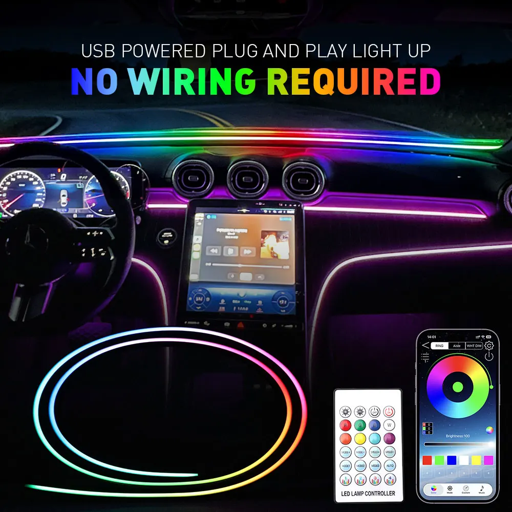 140/150CM Car Interior Symphony Acrylic Ambient Strip Light LED Hidden Front Soundproofing Strip Instrument Panel Decoration view 2