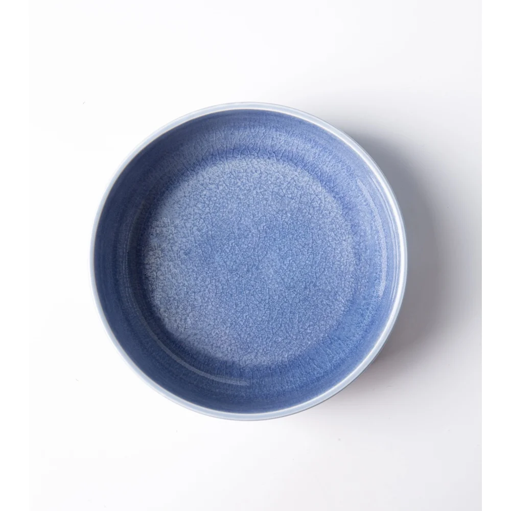 2 Pack Stackable Stoneware Cereal Bowls 6.25 Inch Glossy Blue Artisan Finish Unique Reactive Glaze Space Saving Design Hand Wash