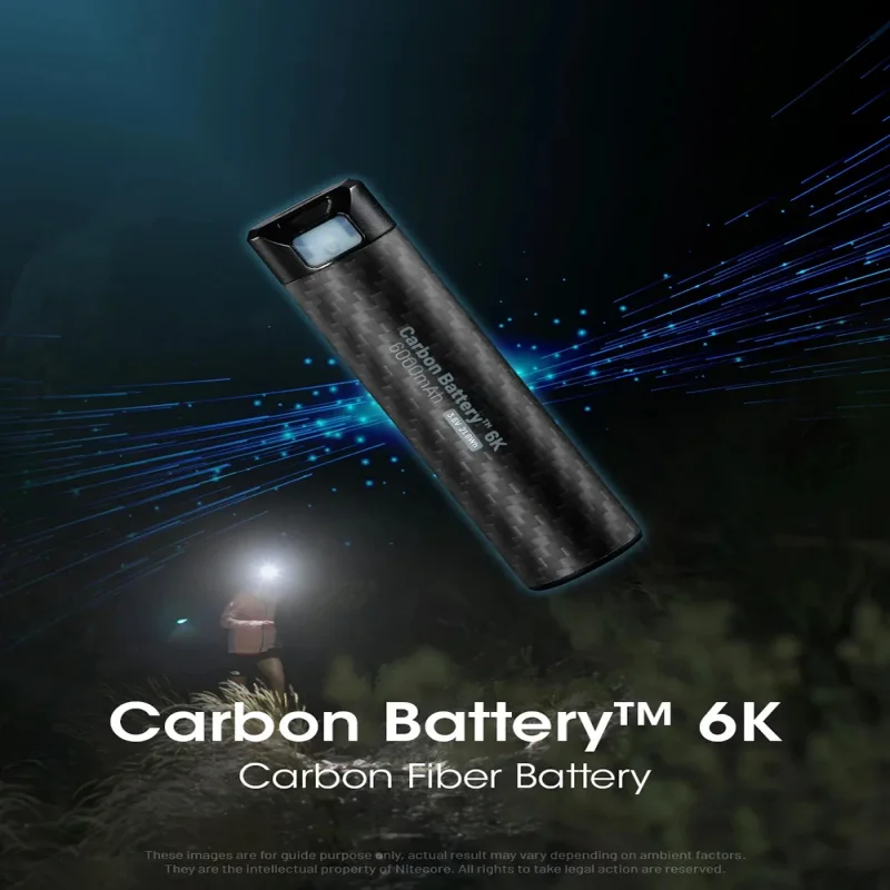 

6K 6000mAh Lithium Battery USB-C Rechargeable Carbon Battery for Nitecore Extended Headlamp Runtime Photography Carbon Battery