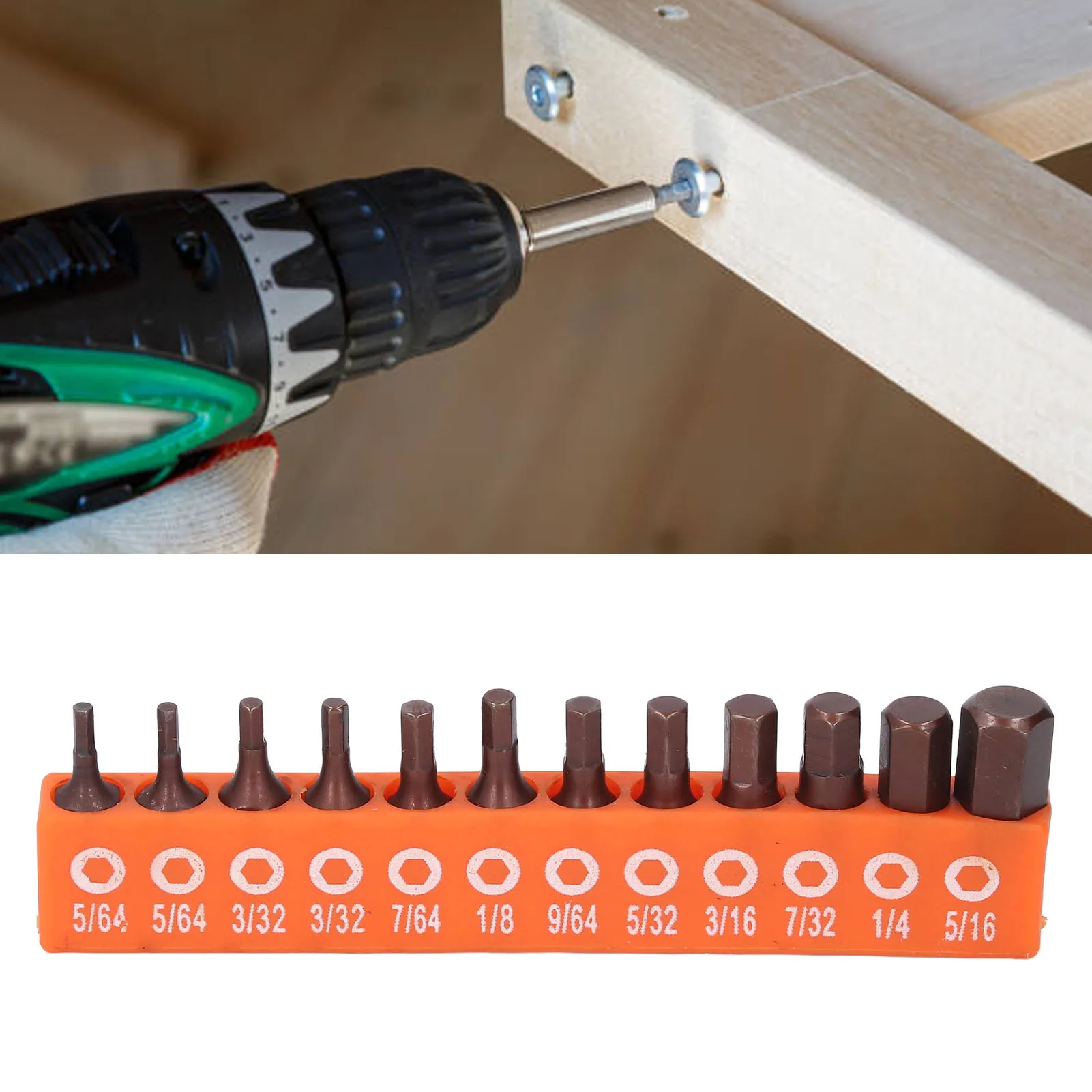 12Pcs Hex Bit Set Imperial 1/4 Shank for Drill Electric Screwdriver  Alloy Steel 25mm with Storage Holder Drill Bit Set