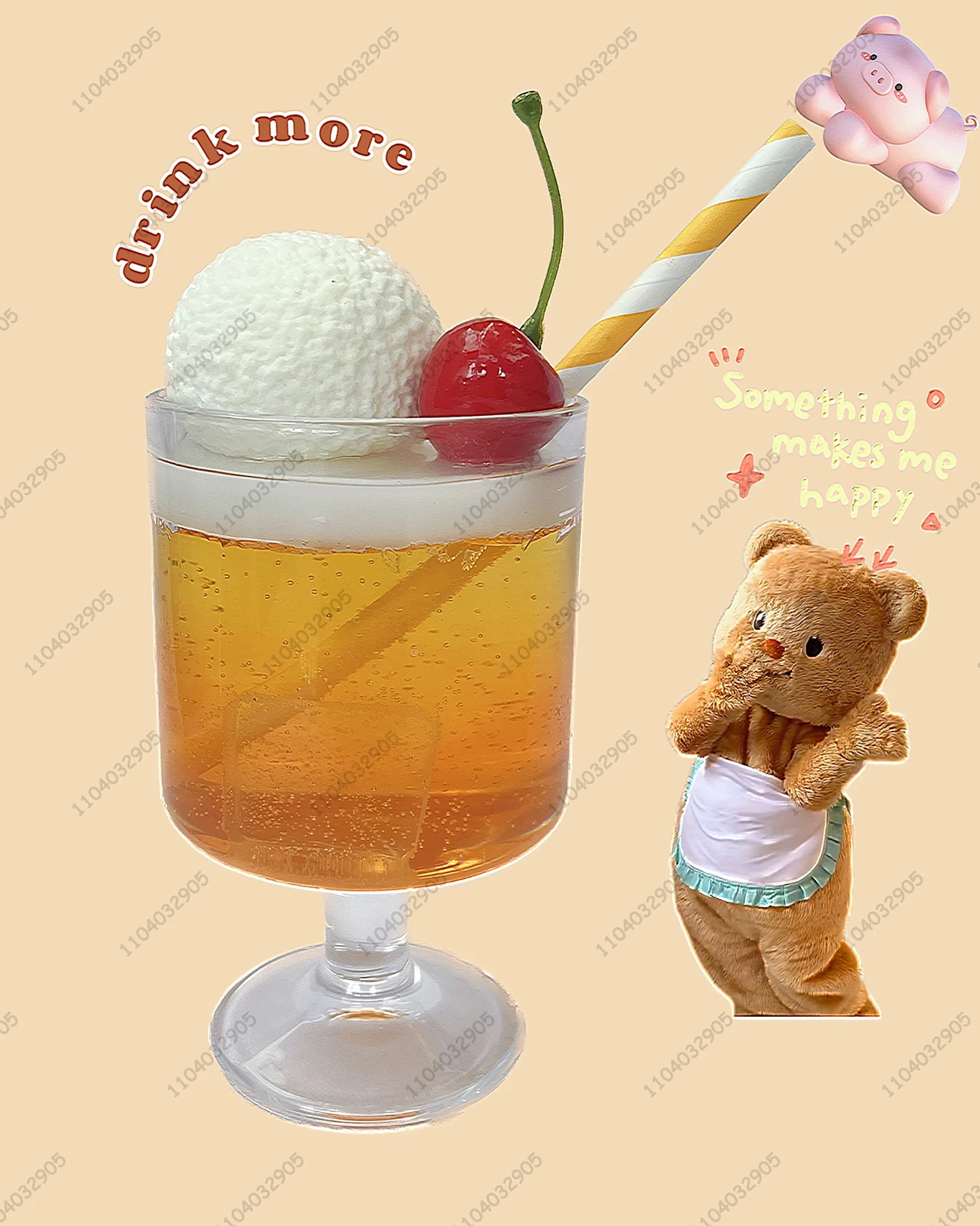 Tazza per bevande allo soda arancione, mandarino, soda, ciliegia, gelato, tazza di vetro, ornamento da scrivania artigianale fatto a mano, decorazione della stanza delle ragazze, regalo creativo