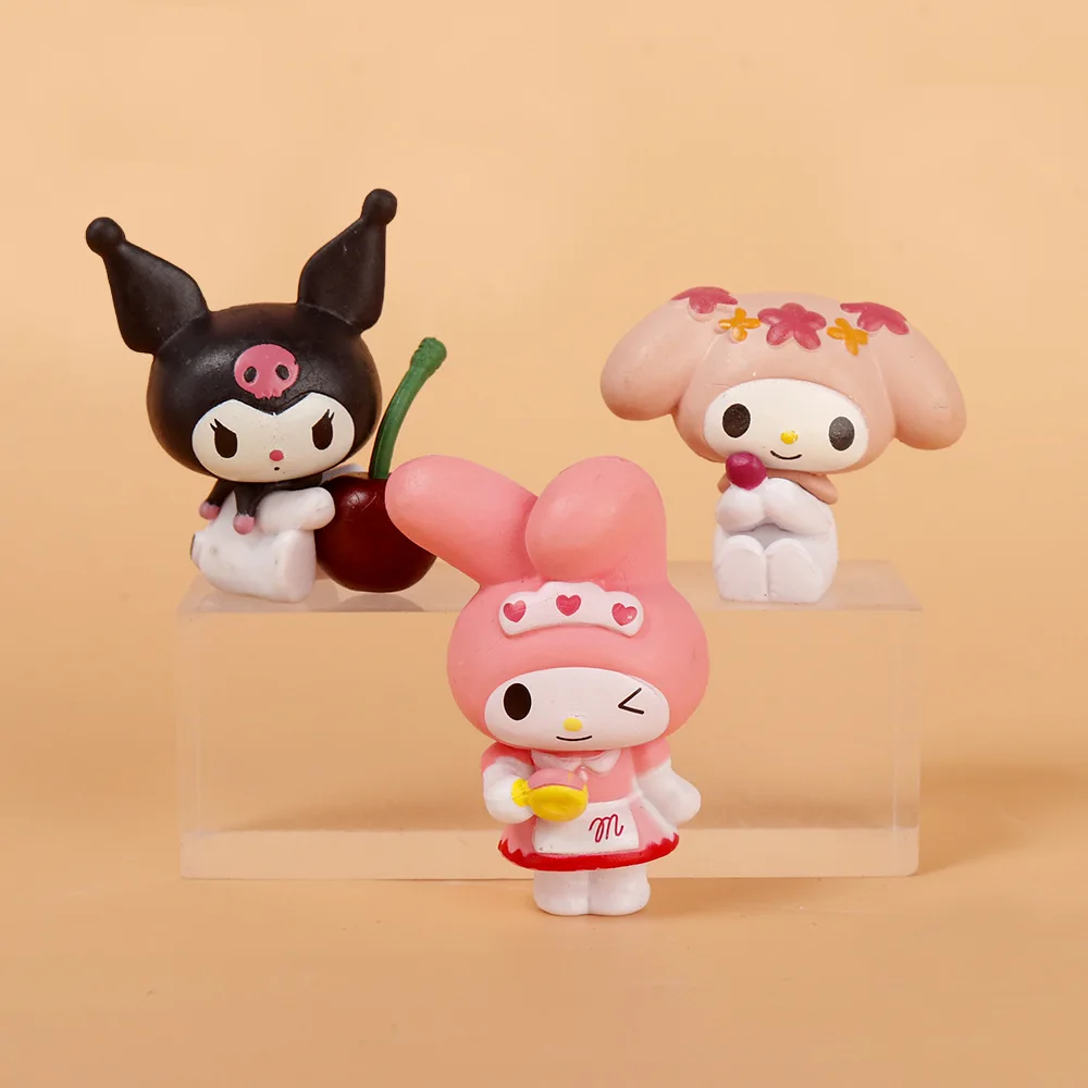 サンリオ-アニメのアクションフィギュア,メロディー,クロミ,フルーツシリーズ,愛らしい漫画のホビーおもちゃ,机の装飾ギフト,かわいい,1セットあたり5個