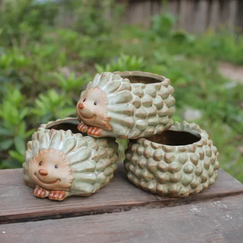 1pc Ceramic Kiln Glaze Hedgehog Succulent Planter Garden Succulent Plant Pot Cute Bonsai Flower Pot Home Decoration