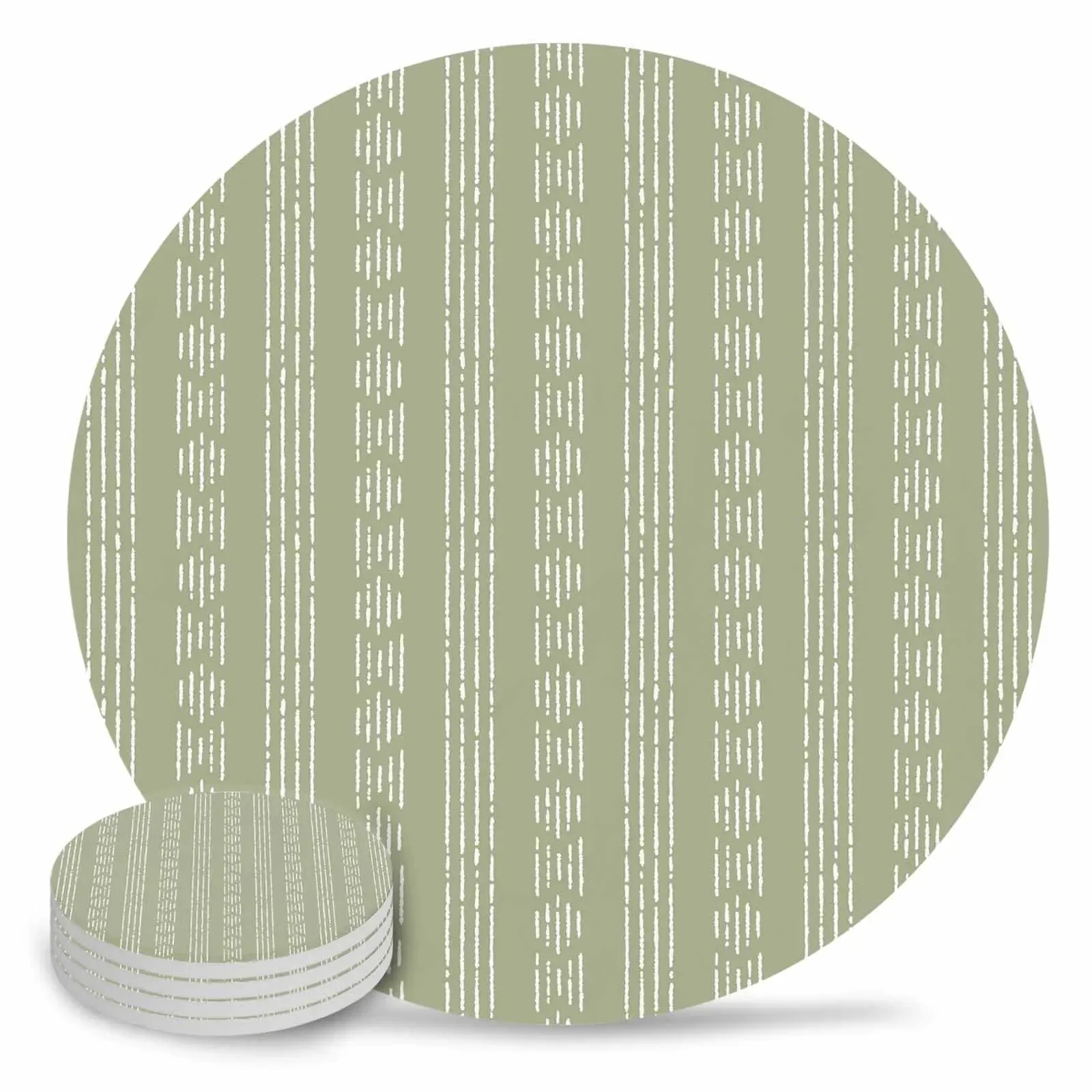 Drink Coaster Vintage Farmhouse Bohemian Texture Sage Green Cup Coasters for Cups Mats Mat Tea Coffee Pad Drinkware Kitchen Bar