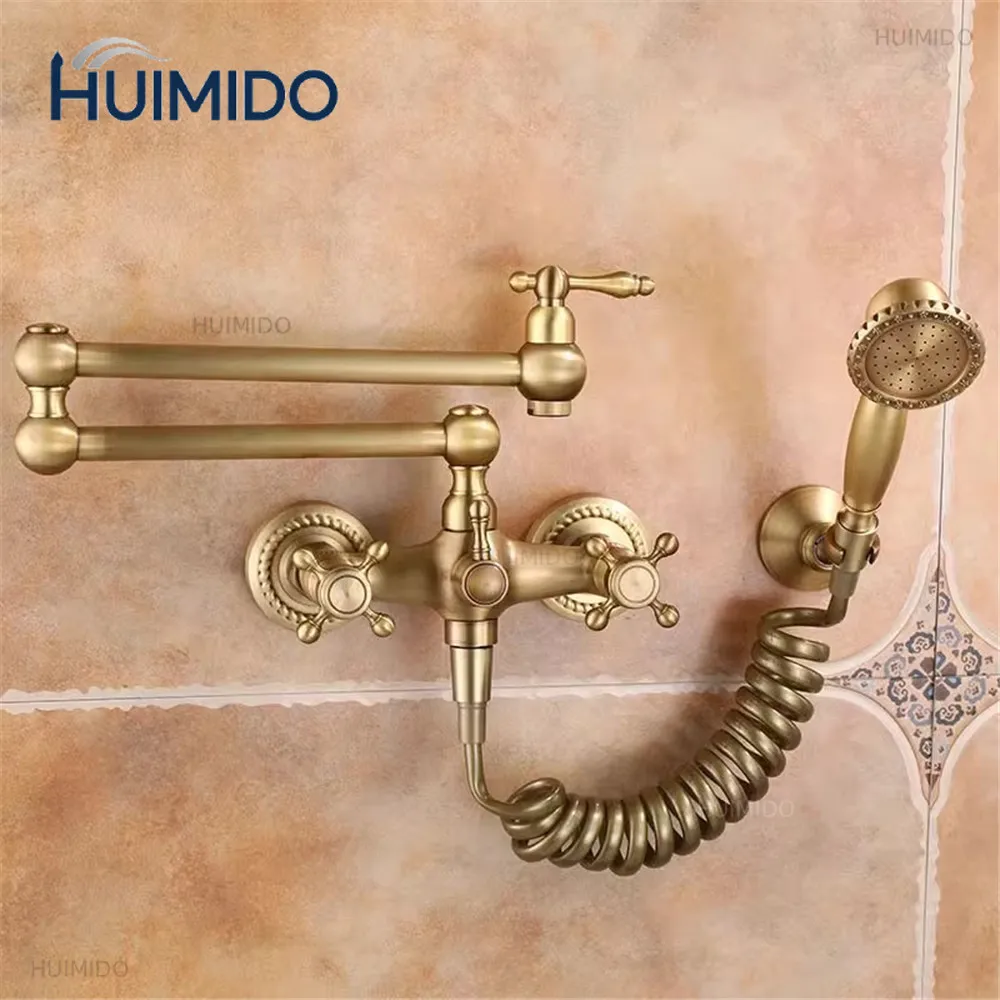 Foldable Kitchen Faucet  Antique Bronze Pot Filler Tap Hot and Cold Single Hole Sink Tap Rotate Folding Spout Brass view 5