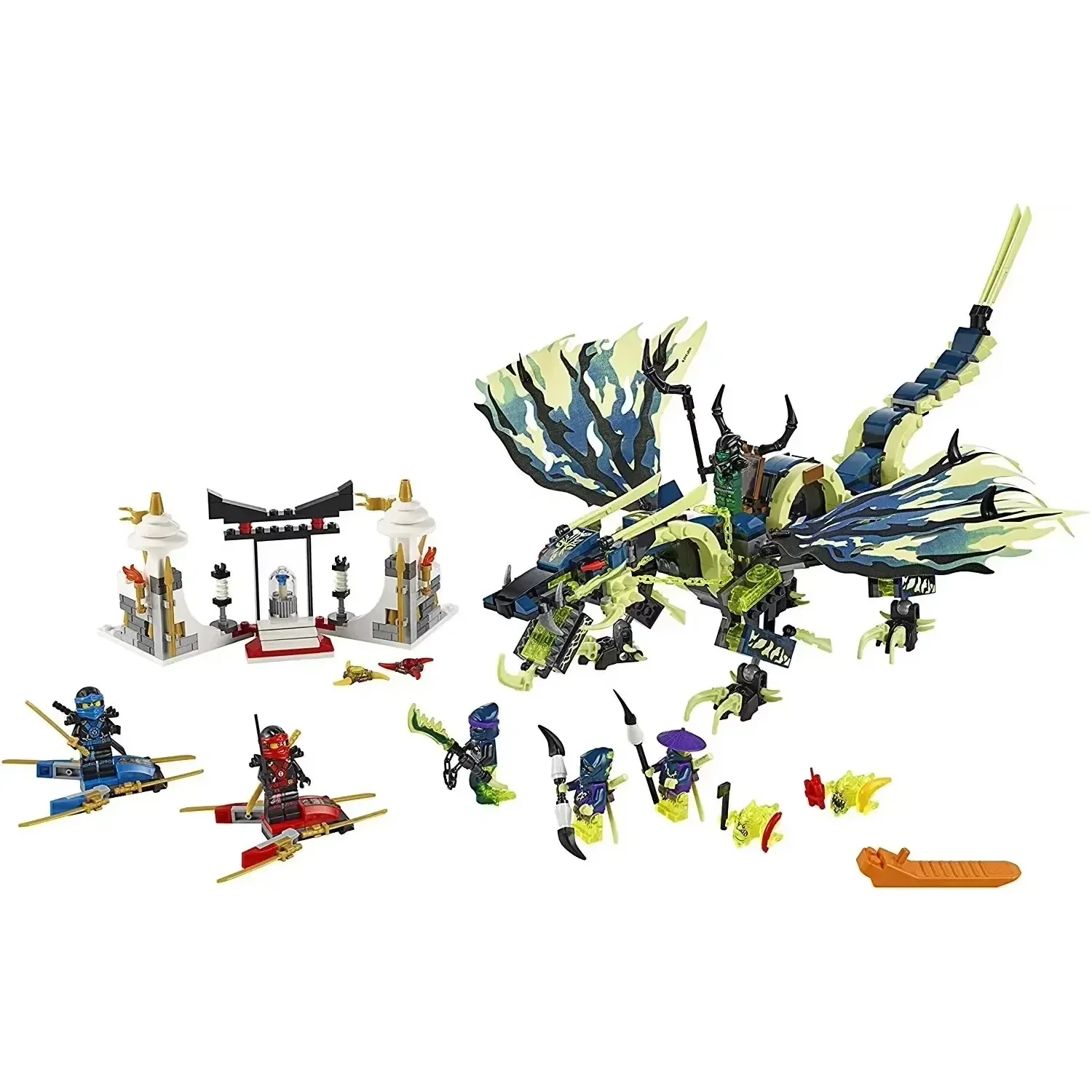 MOC NINJA Serie Bausteine Drachen-Mecha-Kloster-Auto-Set Spielzeug für Geburtstags- und Weihnachtsgeschenke