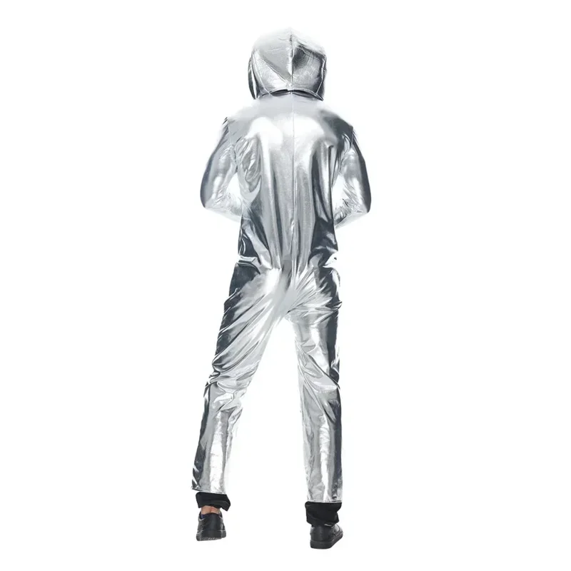 Men's spaceman one-piece jumpsuit silver astronaut cosplay adult alien uniform helmet Halloween costume men women party