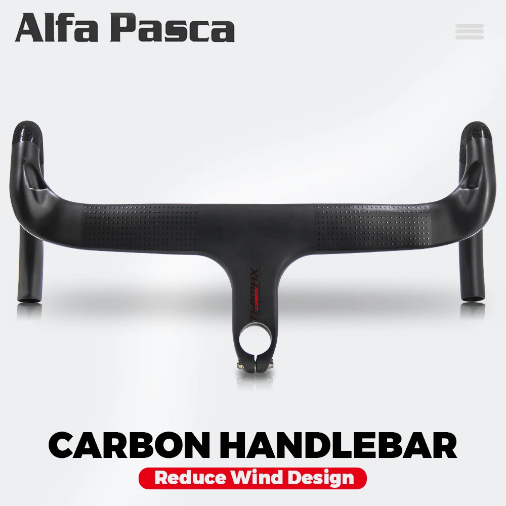 

Integrated Carbon Road Handlebar,Alfa Pasca,1-1/8"Racing Bike Drop Bar,Inner Routing ,400/420/440mm,UD Matte