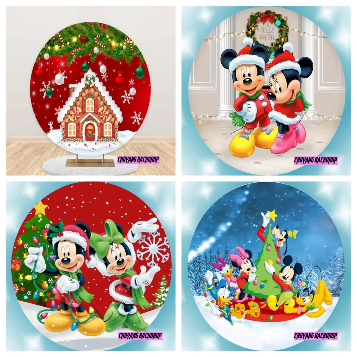 

Disney Custom Backdrop Mickey Minnie Mouse Red Merry Christmas Round Background Baby 1st Christmas Ornament 2024 Circle Backdrop