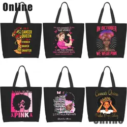 Breast Cancer Awareness Gift Tote Bags Pink Ribbon Bags for Women African American Shoulder Handbag Reusable Grocery Craft Bag