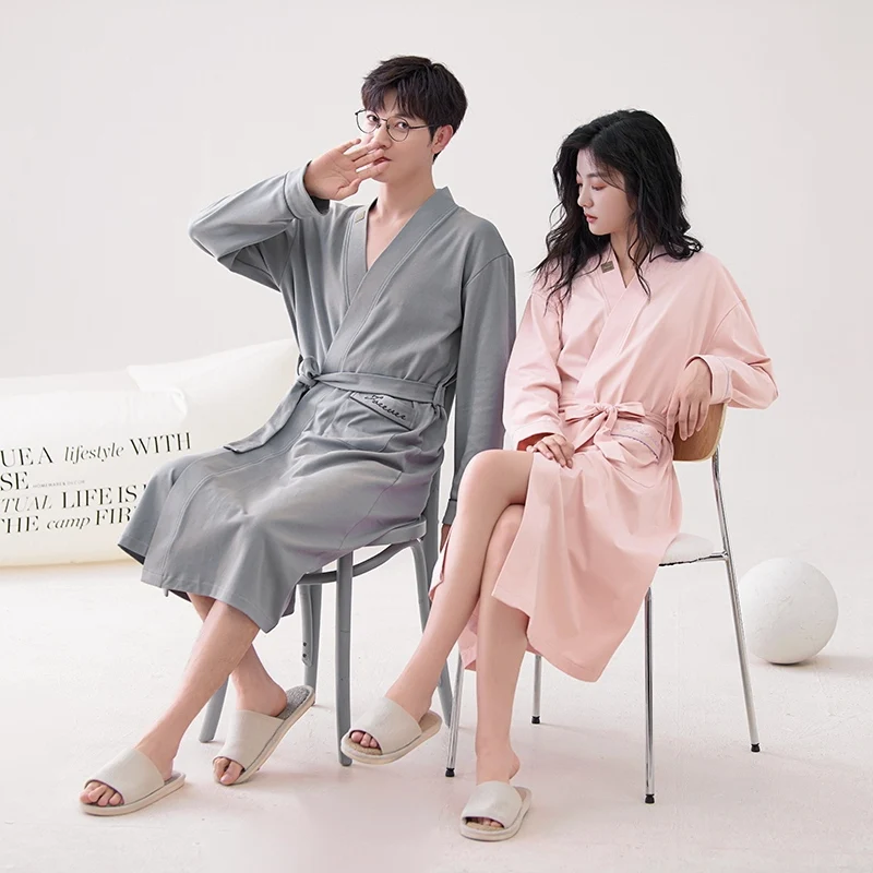 2024 Autumn Couple Long Sleeve 100% Cotton Kimono Robes for Women High Quality Soft Sleepwear Bathrobe Men Homewear Home Clothes