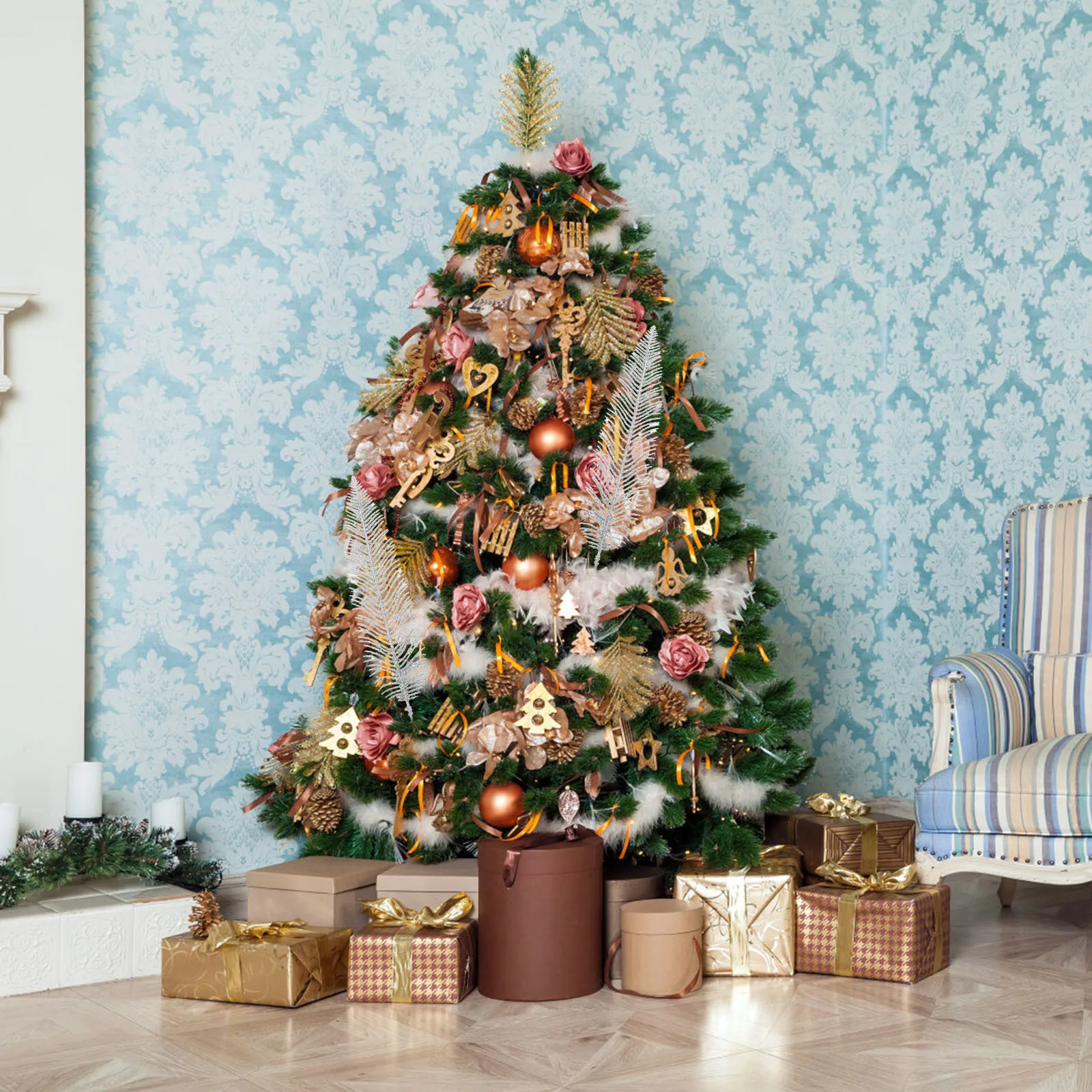 

12pcs Simulated Christmas Leaves Artificial Plant Decor Realistic Greenery For Xmas Tree Wreath Garland Party Adornment