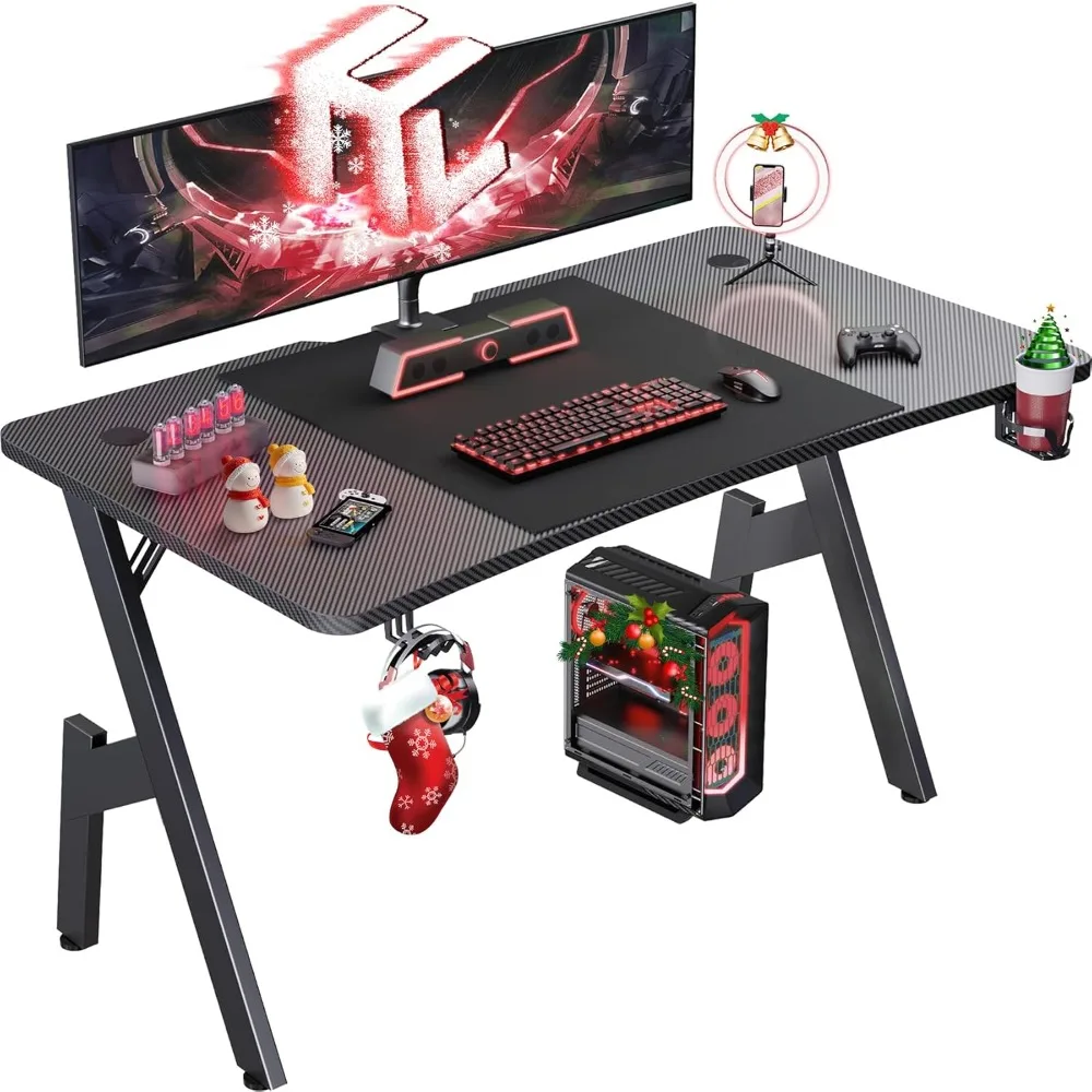 

Gaming Desk with Carbon Fibre Surface Large Computer Desk Gaming Table Ergonomic Pc Gaming Workstation Home Office Desks