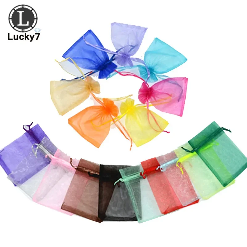 50Pcs/lot Jewelry Wedding Gift Pouch Draw String Candy Birthday Party New Year Gift Bag Bunch of Yarn Bags Candy Color Bags