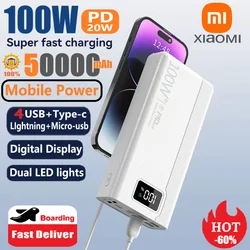 Xiaomi New 50000mAh Portable Power Bank 100W Fast Charger 100% Sufficient Battery With Dual LED Light 4 USB for iPhone Samsung