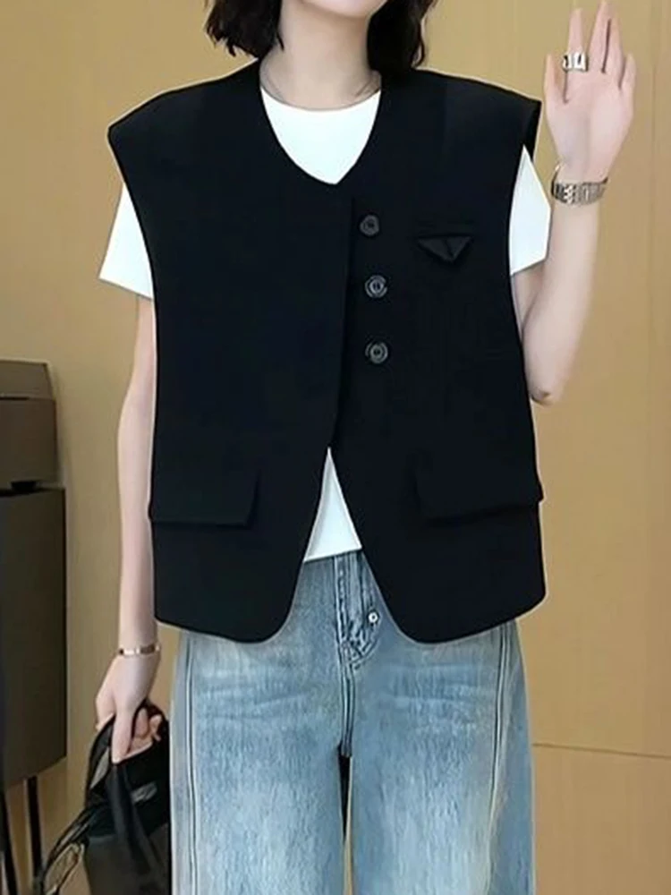 Women's suit vest 2024 spring/summer new Korean casual fashion three button women's top